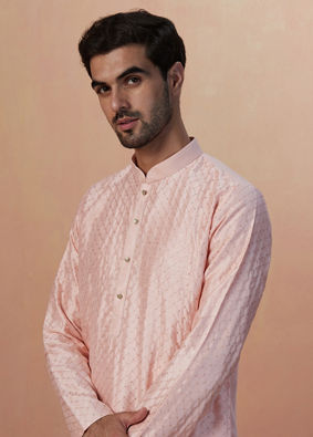 Light Pink Sequins Kurta Pajama image number 0